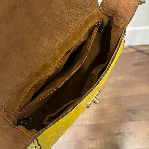 Patricia Nash Yellow *Micaela* Shoulder Bag | Rose-Tooled Leather | EUC - Picture 8 of 12